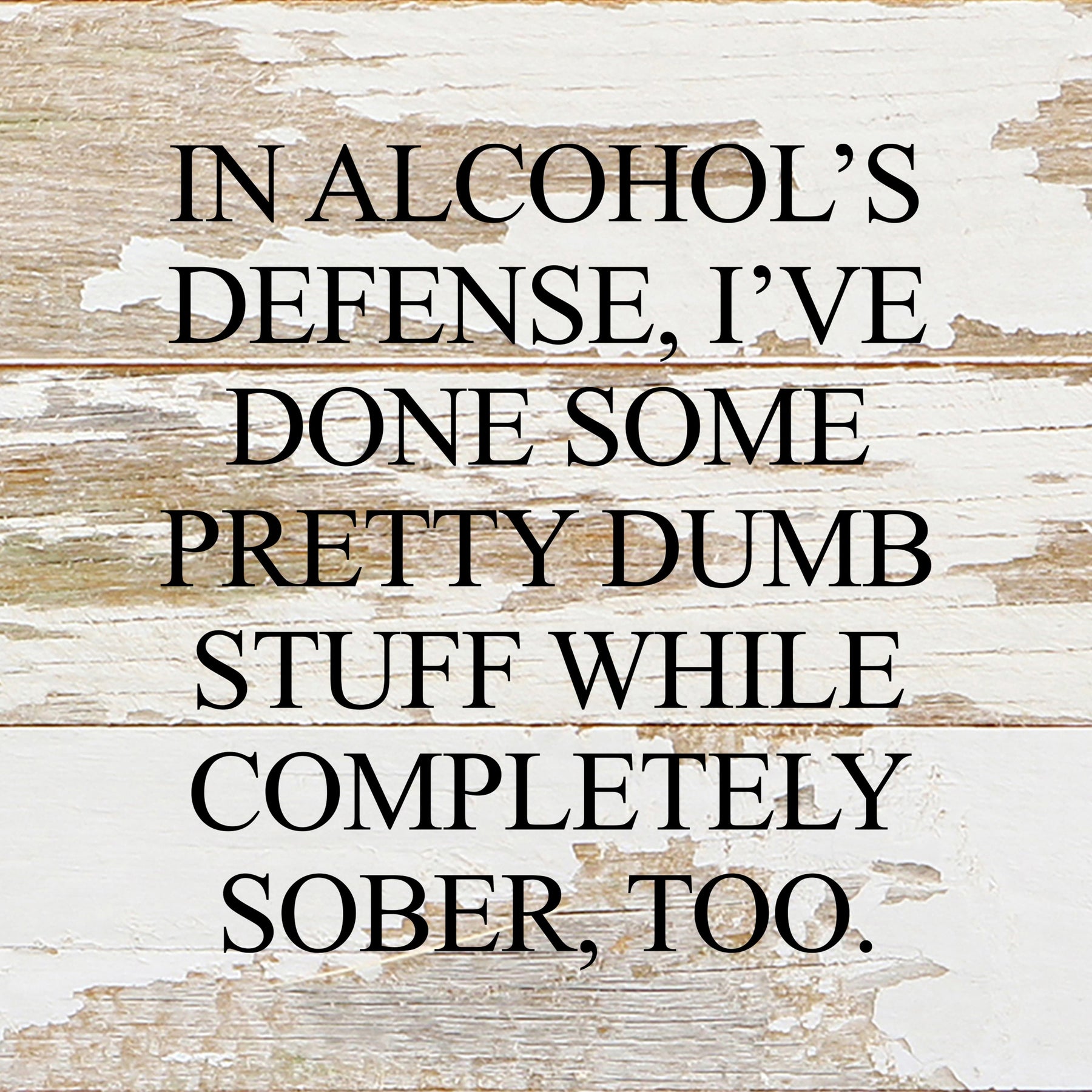 In alcohol's defense, I've done some pretty dumb stuff while completely sober, too. / 6"x6" Reclaimed Wood Sign