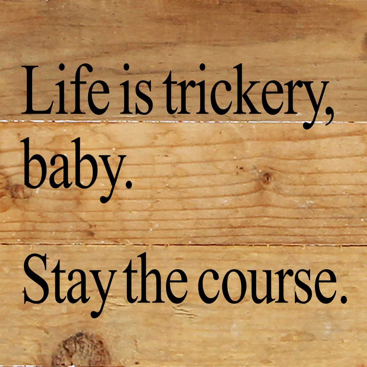 Life is trickery, baby. Stay the course. / 6"x6" Reclaimed Wood Sign