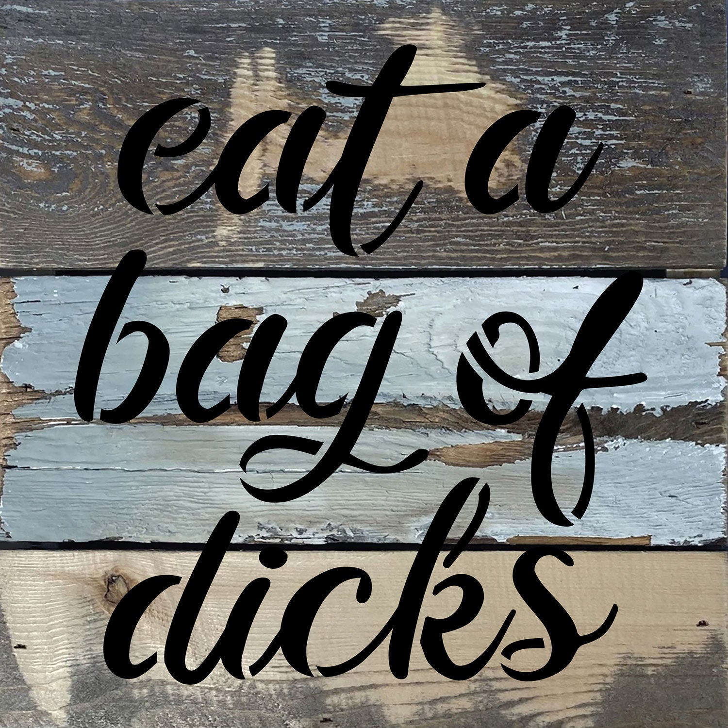 Eat a bag of dicks / 8x8 Blue Whisper Reclaimed Wood Wall Decor