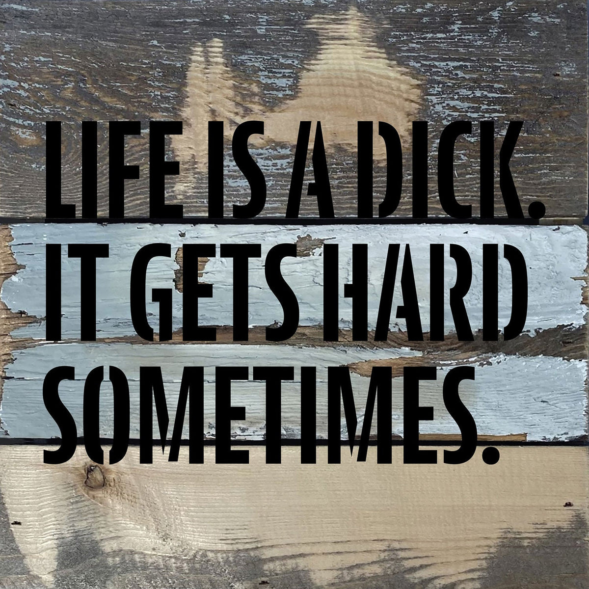 Life is a dick. It gets hard sometimes / 8x8 Blue Whisper Reclaimed Wood Wall Decor