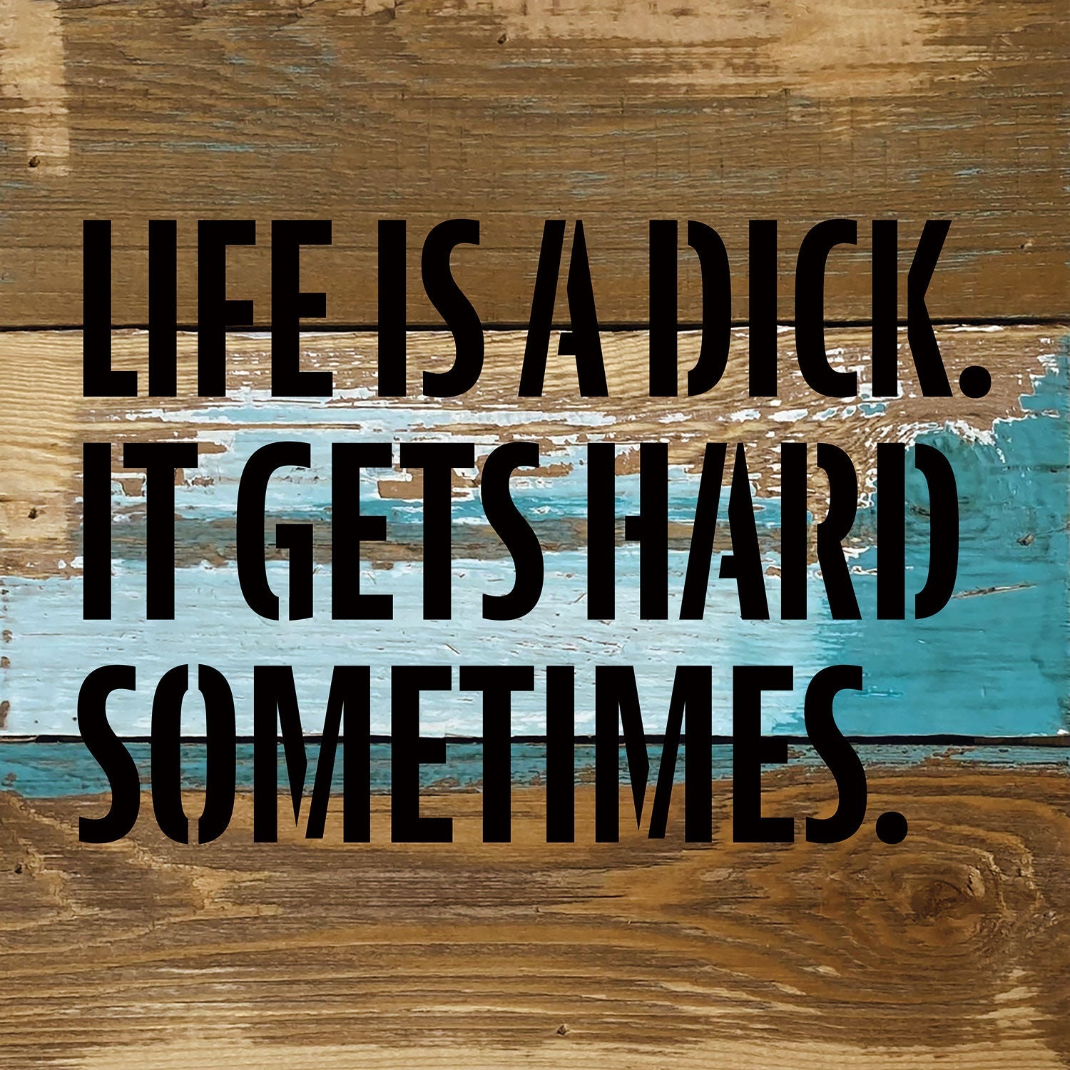 Life is a dick. It gets hard sometimes / 8x8 Blue Whisper Reclaimed Wood Wall Decor