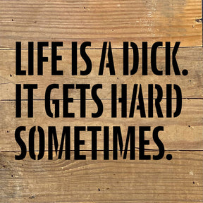 Life is a dick. It gets hard sometimes / 8x8 Blue Whisper Reclaimed Wood Wall Decor