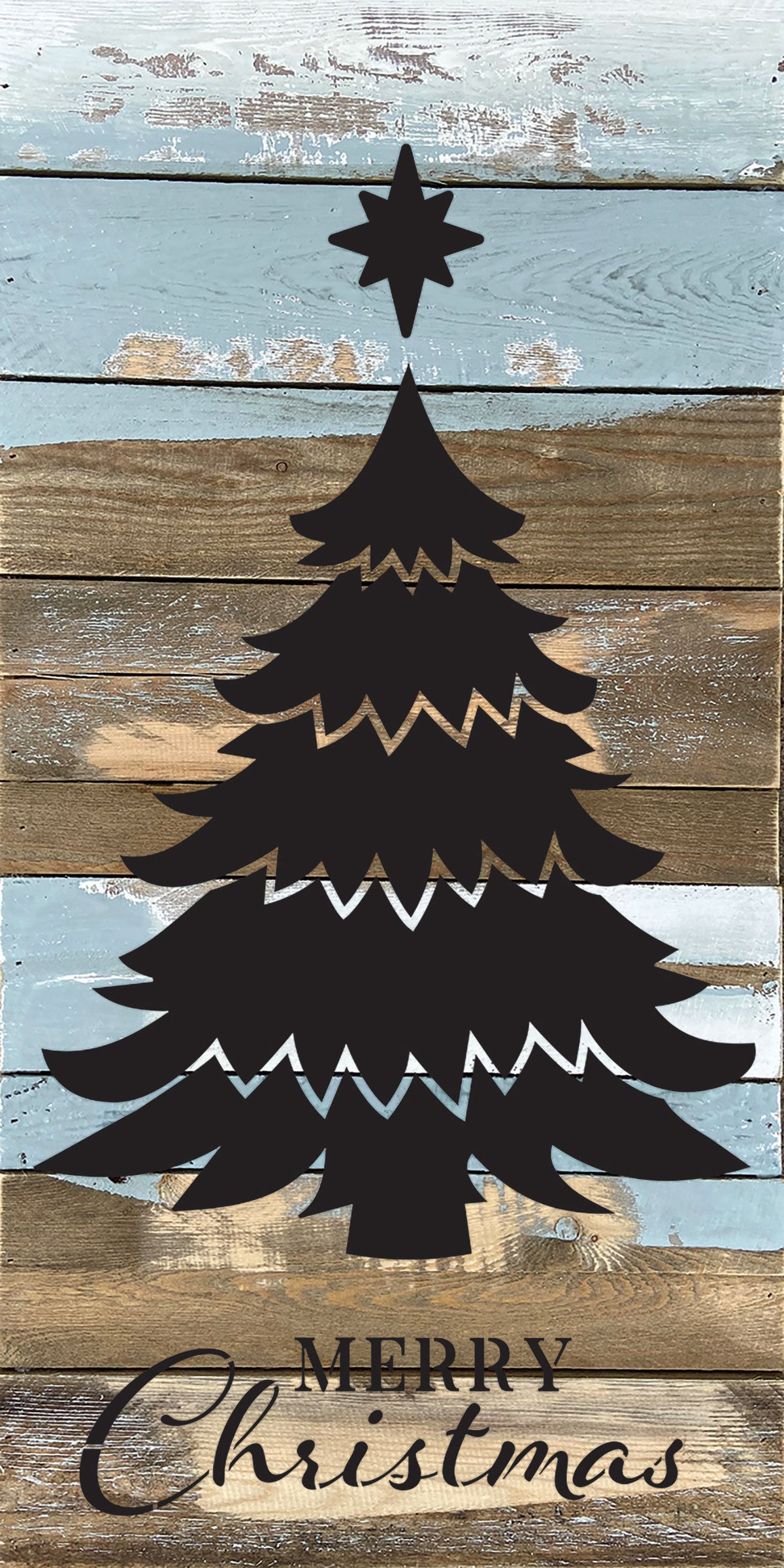 Merry Christmas Christmas Tree / 12x24 Reclaimed Wood Wall Decor