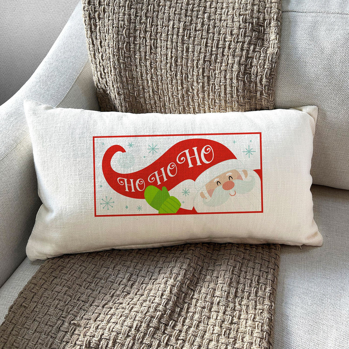 HoHoHo Santa / Natural Lumbar Pillow Cover