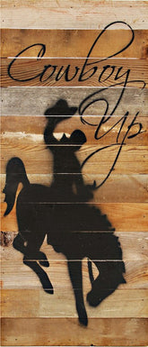 COWBOY UP (cowboy/horse image) / 12"x24" Reclaimed Wood Sign