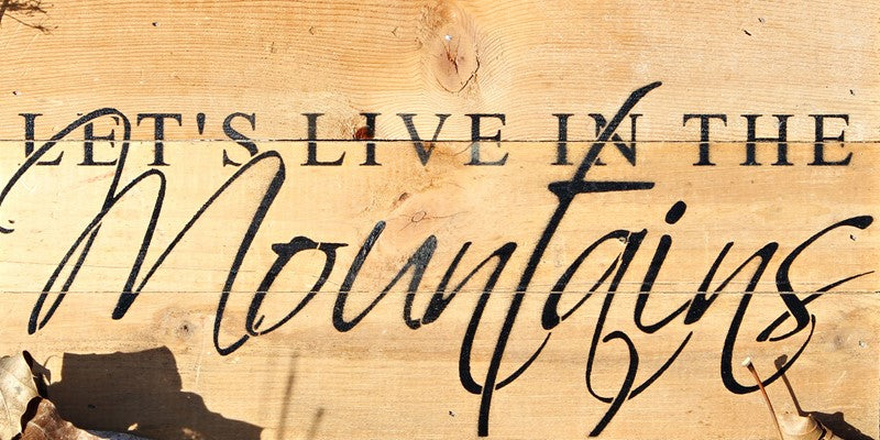 Let's live in the Mountains / 14"x6" Reclaimed Wood Sign