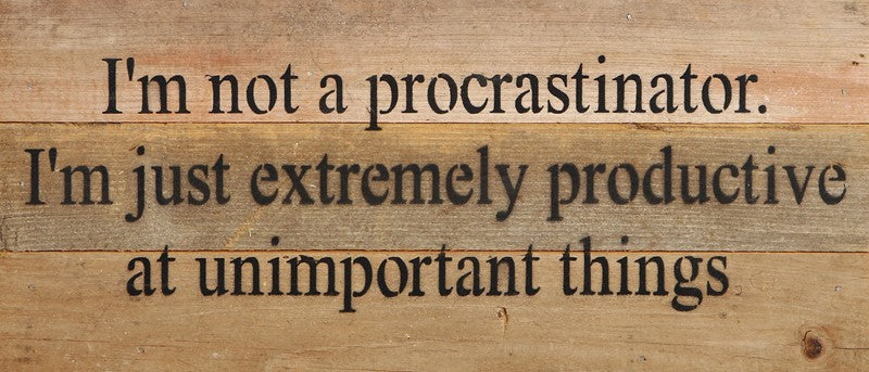 I'm not a procrastinator. I'm just extremely productive at unimportant things. / 14"x6" Reclaimed Wood Sign
