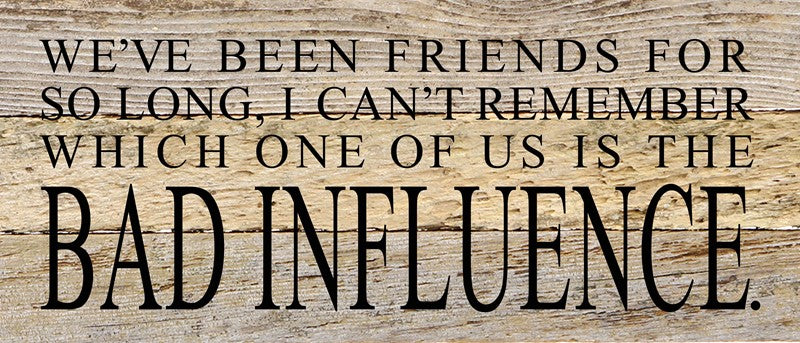 We've been friends for so long, I can't rememer which one of us is the bad influence. / 14"x6" Reclaimed Wood Sign