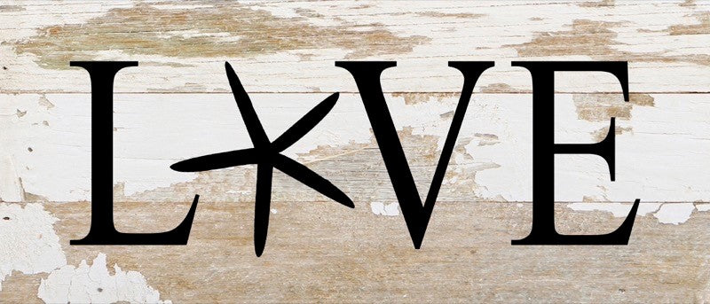 LOVE with Star Fish / 14"x6" Reclaimed Wood Sign