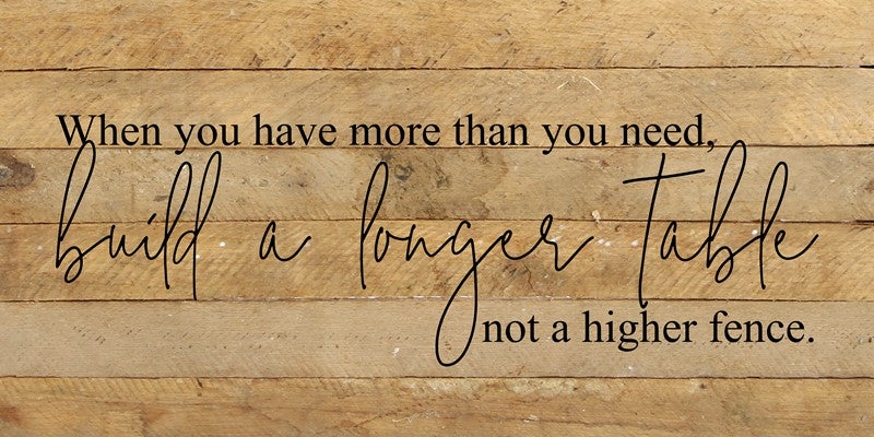 When you have more than you need, build a longer table not a higher fence. / 24"x12" Reclaimed Wood Sign