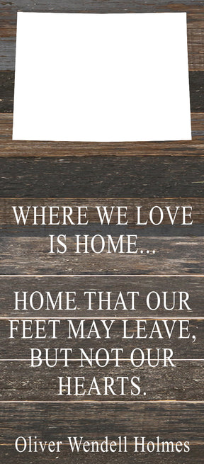 Where we love is home home that our feet may leave, but not our hearts. Oliver Wendell Holmes / 6"x14" Reclaimed Wood Sign