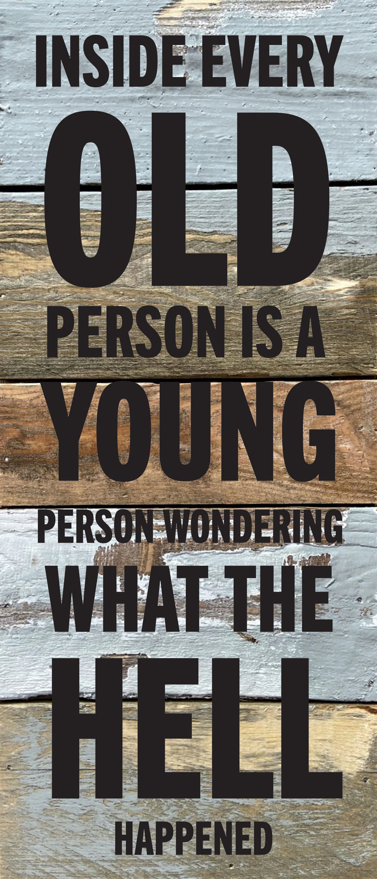 Inside every old person is a young person wondering what the hell happened / 6x14 Reclaimed Wood Wall Decor