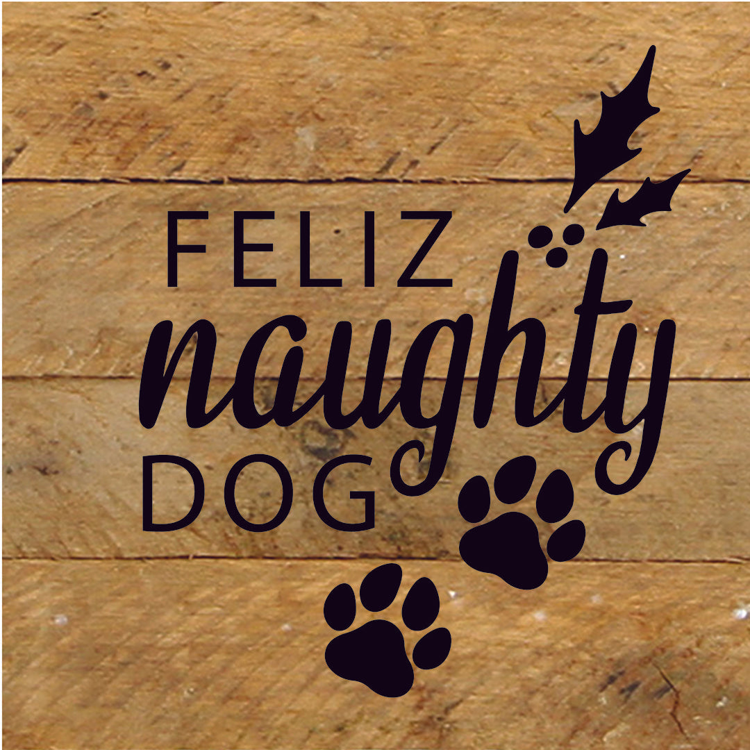 Feliz Naughty Dog / 6X6 Reclaimed Wood Sign