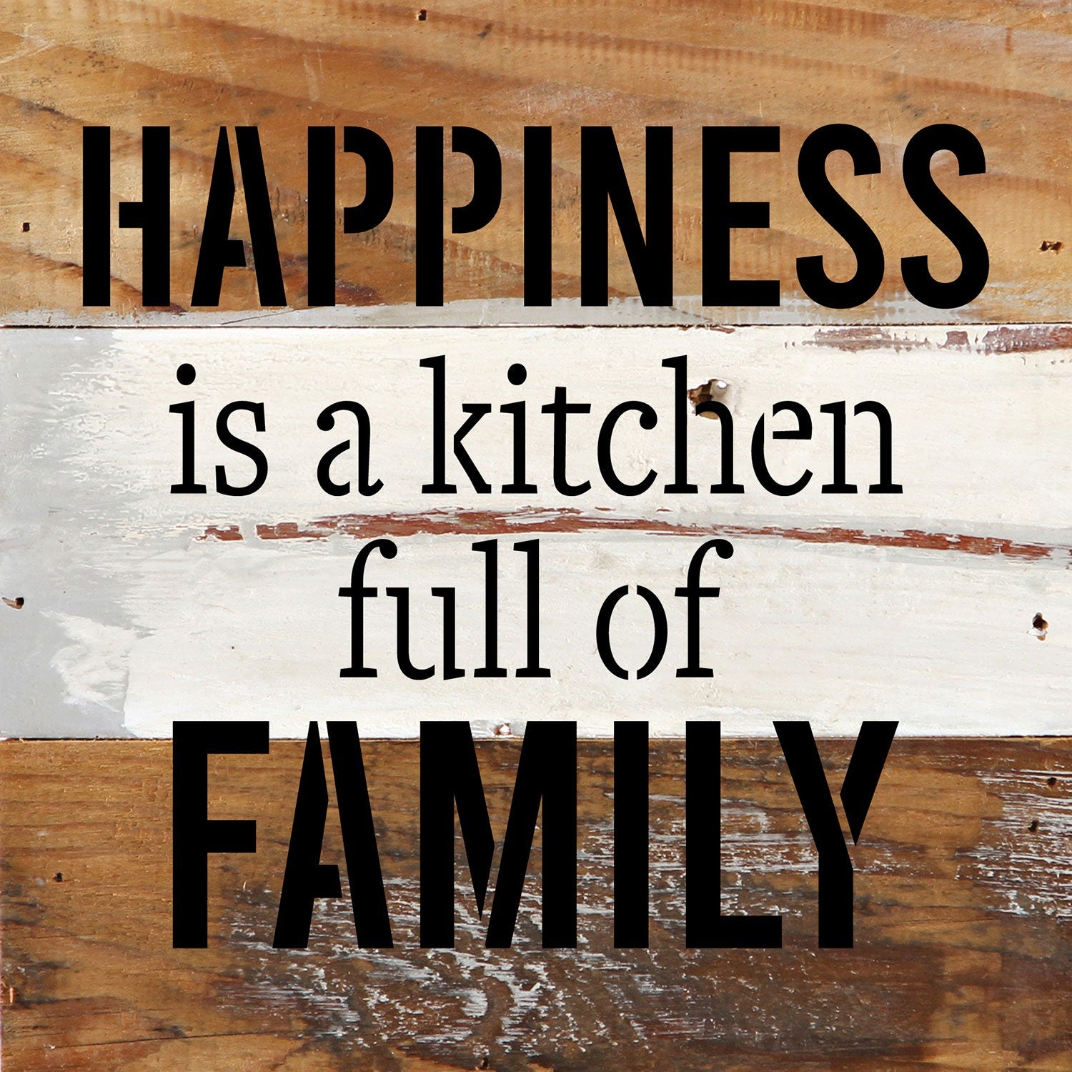 Happiness is a kitchen full of family / 6x6 Reclaimed Wood Wall Decor Sign