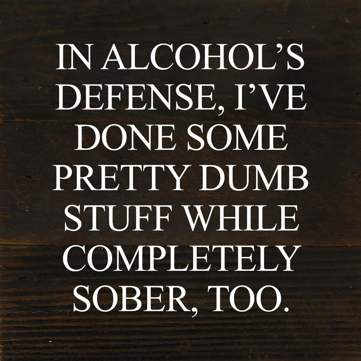 In alcohol's defense, I've done some pretty dumb stuff while completely sober, too. / 6"x6" Reclaimed Wood Sign