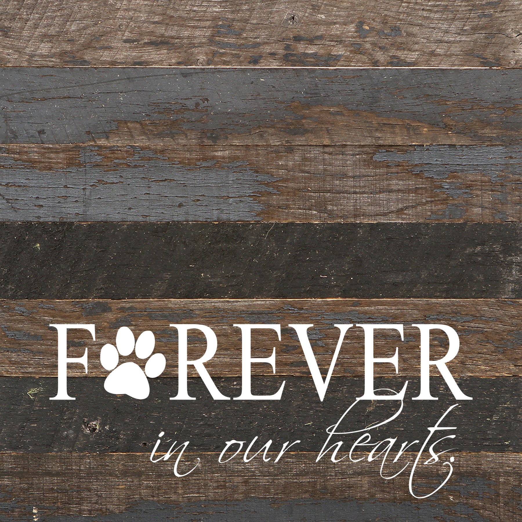 Forever in our hearts (with paw print) / 10"x10" Reclaimed Wood Sign