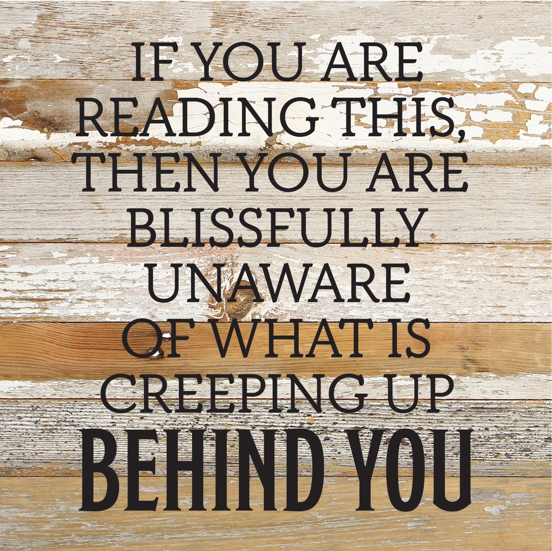 If you are reading this, then you are blissfully unaware of what is creeping up behind you / 10x10 Reclaimed Wood Sign