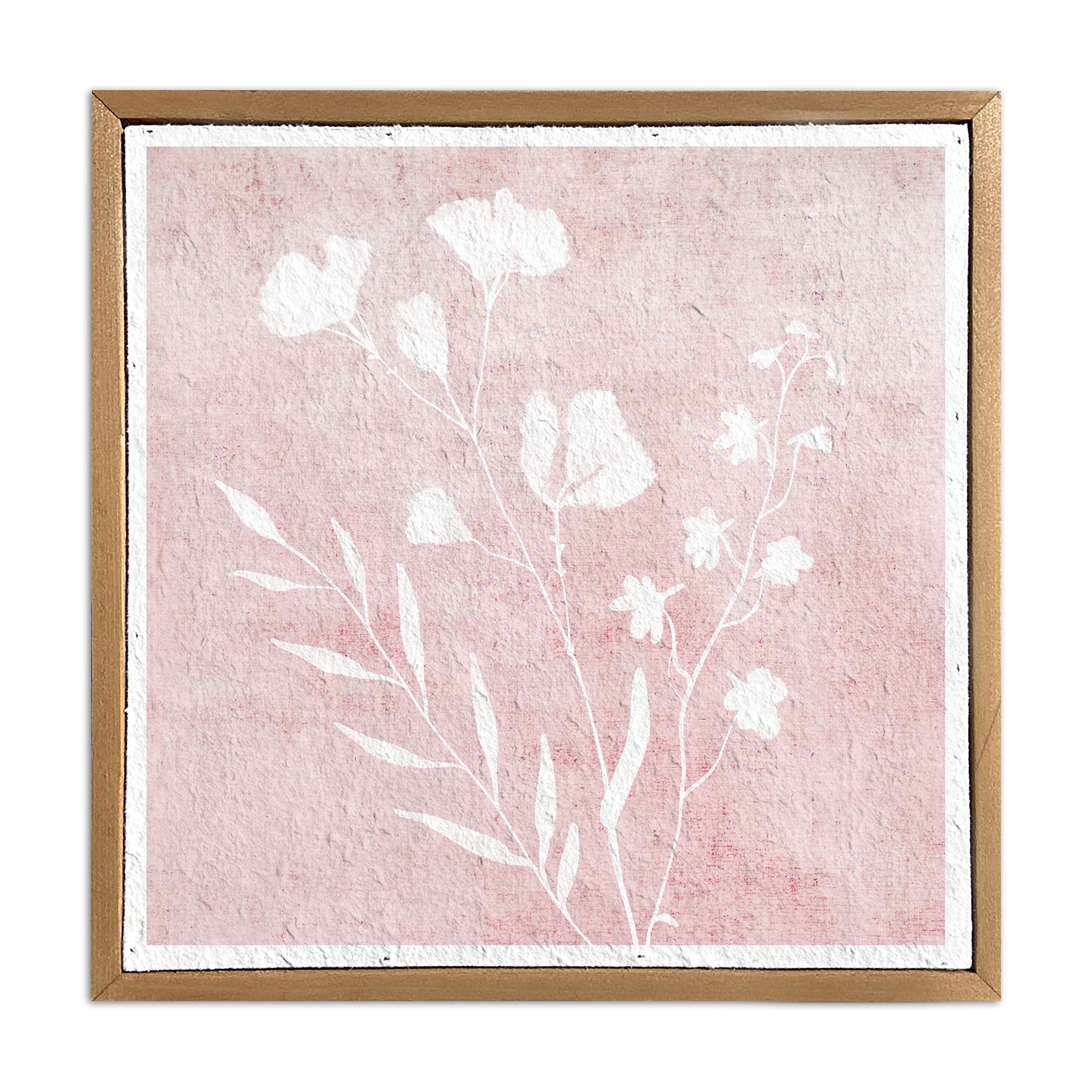 Pink with white floral silhouette / 10x10 Pulp Paper Wall Decor
