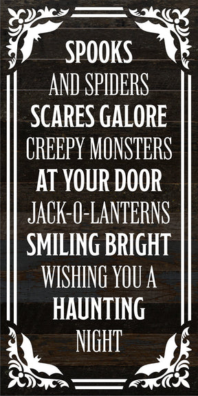 Spokes and spiders, scares galore, creepy monsters at your door... / 12x24 Reclaimed Wood Sign