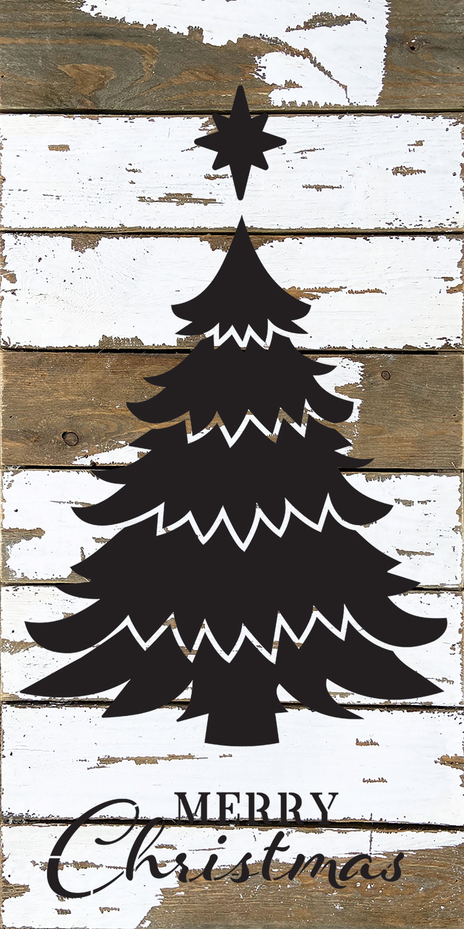 Merry Christmas Christmas Tree / 12x24 Reclaimed Wood Wall Decor