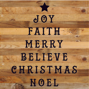 Joy Faith Merry Believe Christmas Noel (Tree) / 14X14 Reclaimed Wood Sign