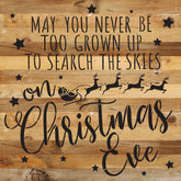 May you never be too grown up to search the skies on Christmas Eve / 14x14 Reclaimed Wood Wall Decor