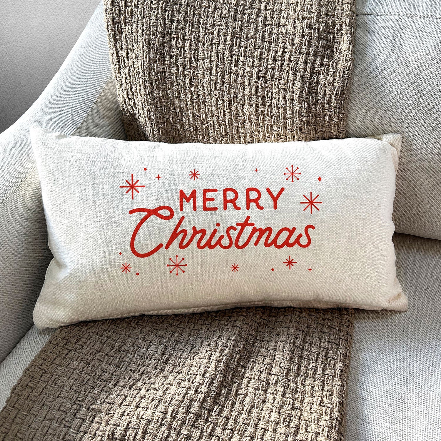 Merry Christmas / Natural Lumbar Pillow Cover