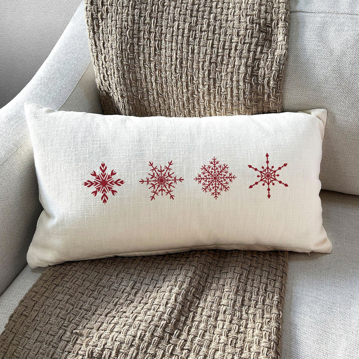 Snowflake / Natural Lumbar Pillow Cover