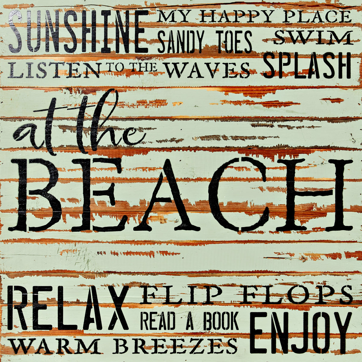 At the beach: my happy place, listen to the waves, read a book, relax... / 24x24 Reclaimed Wood Wall Art
