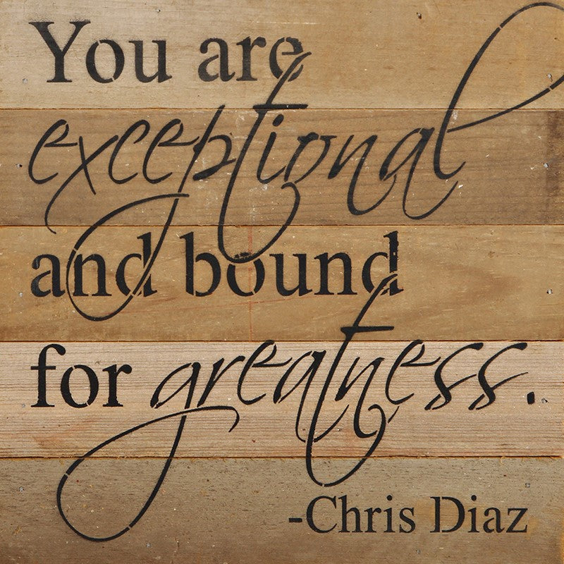 You are exceptional and bound for greatness. Chris Diaz / 10"x10" Reclaimed Wood Sign