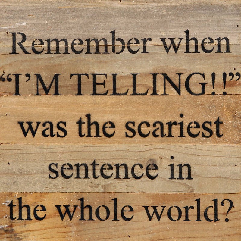 Remember when "I'm telling!!" was the scariest sentence in the whole world? / 10"x10" Reclaimed Wood Sign