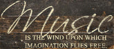 Music is the wind upon which imagination flies free. / 14"x6" Reclaimed Wood Sign