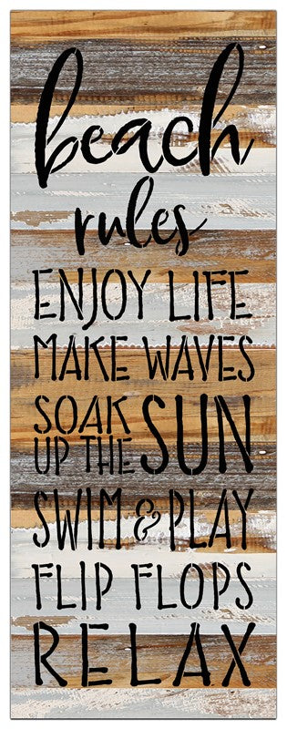 Beach Rules Enjoy Life Make Waves Swim & Play Flip Flop Relax / 12x32 Reclaimed Wood Wall Art