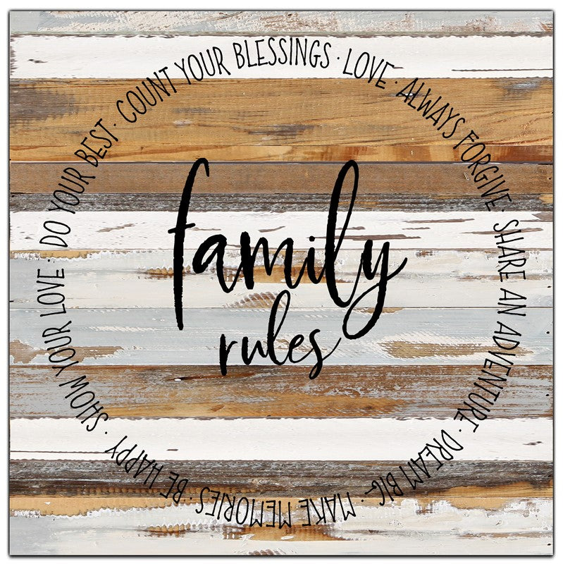 Family Rules / 24x24 Reclaimed Wood Wall Art