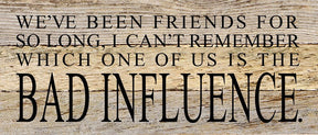 We've been friends for so long, I can't rememer which one of us is the bad influence. / 14"x6" Reclaimed Wood Sign
