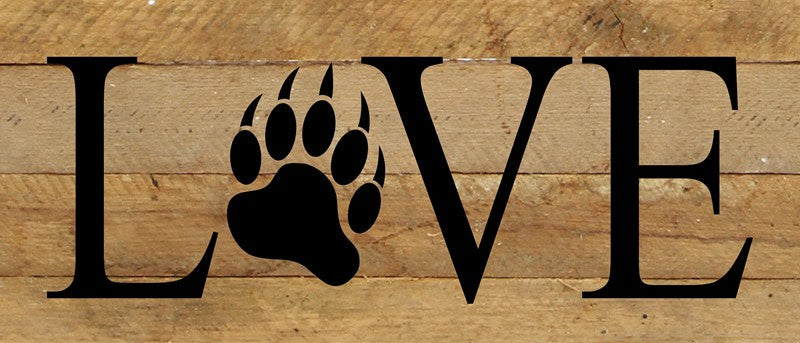 LOVE with Paw Print / 14"x6" Reclaimed Wood Sign