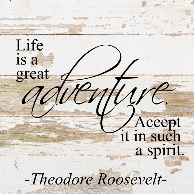 Life is a great adventure. Accept it in such a spirit. - Theodore Roosevelt / 10"x10" Reclaimed Wood Sign