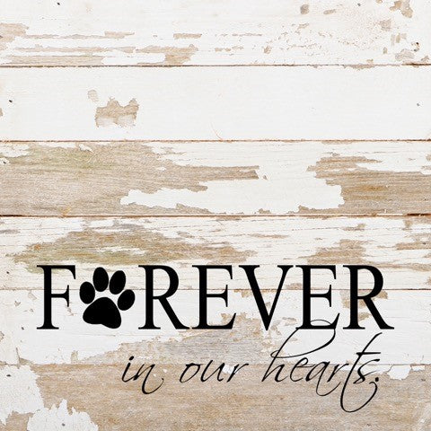 Forever in our hearts (with paw print) / 10"x10" Reclaimed Wood Sign