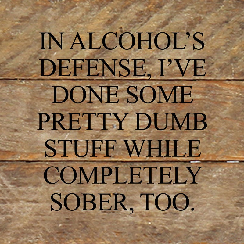 In alcohol's defense, I've done some pretty dumb stuff while completely sober, too. / 6"x6" Reclaimed Wood Sign